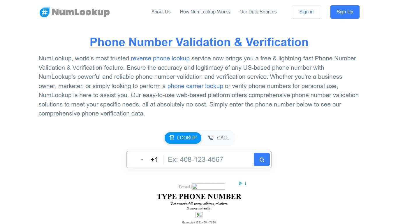 Phone Number Validation & Verification NumLookup
